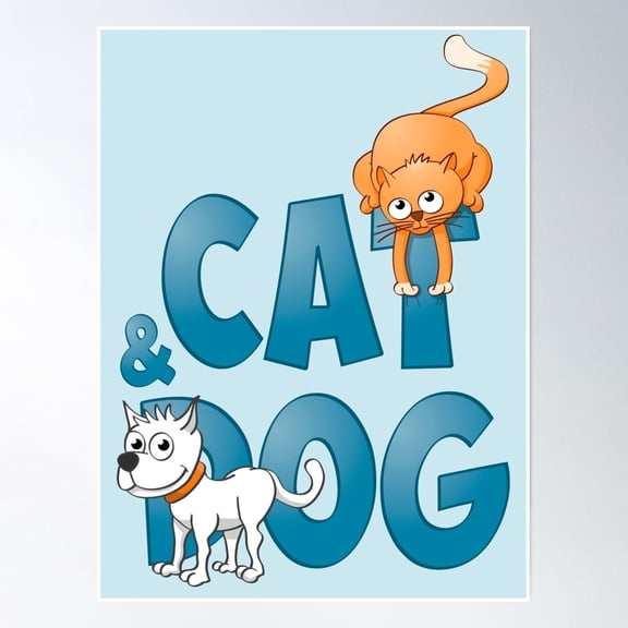 Funny Cat And Dog Illustration. Poster Wall Art, Modern Wall Decor, 16x24 UNFRAMED