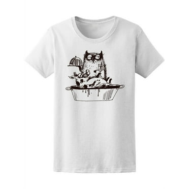 Funny Cat And Piggy Food T-Shirt Women -Image by Shutterstock, Female Large