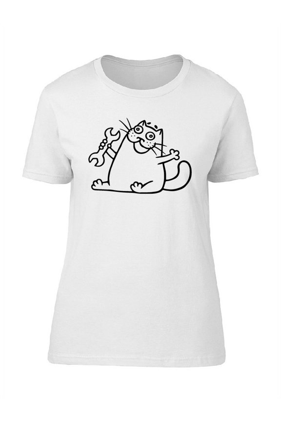 Funny Cat And Wrench, Cute Kitty T-Shirt Women -Image by Shutterstock, Female x-Large