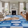 thumbnail image 1 of Funny Cat Area Rugs 8'x10', Washable Small Throw Rugs for Living Room Patio, Cute Art Modern Lovely Animals on Showering Blue Indoor Outdoor Rug Non-Slip Low Pile Carpet Runner Reversible Floor Mats, 1 of 8