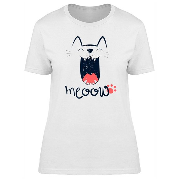 Funny Cat Art Meow Word T-Shirt Women -Image by Shutterstock, Female Small