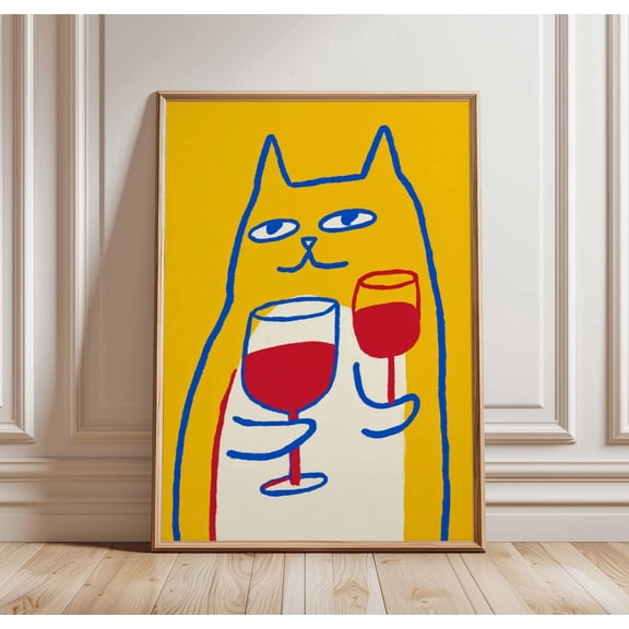 Funny Cat Art Print Pop Art Style Bar Cart Decor