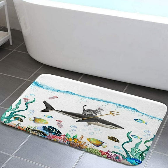 Funny Cat Bath Rugs, Ocean Seabed Bath Mat, Non-Slip Bathroom Rugs Floor, 17x29Inch