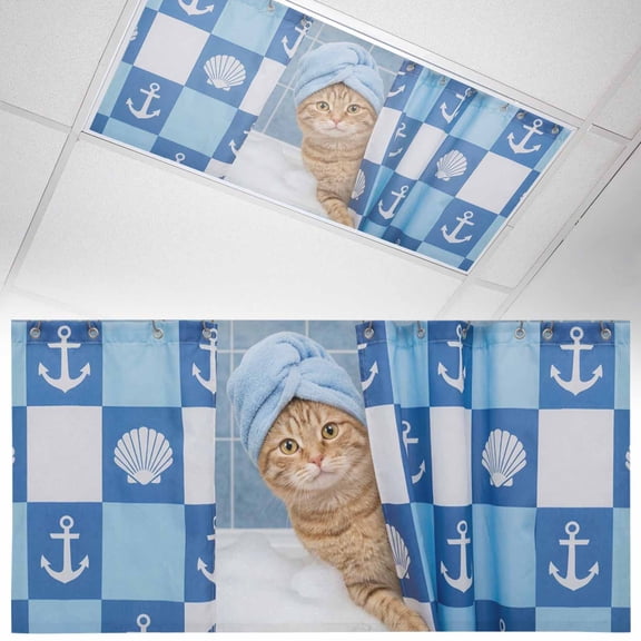 Funny Cat Bathing Fluorescent Light Covers Shell Anchors Towel Modern Abstract Magnetic Light Filters Ceiling Lighting Panel Shade for Classroom Office Home 2 x 4 ft, 1 Pack