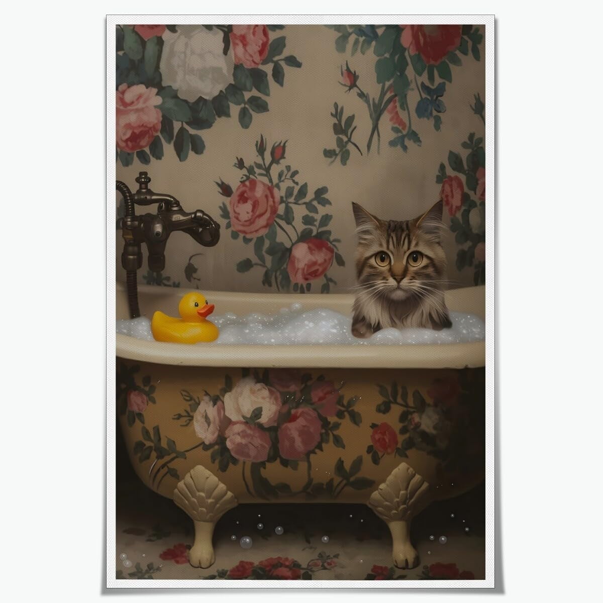 Funny Cat Bathroom Canvas Wall Art Cute Animal Prints Cat in The ...