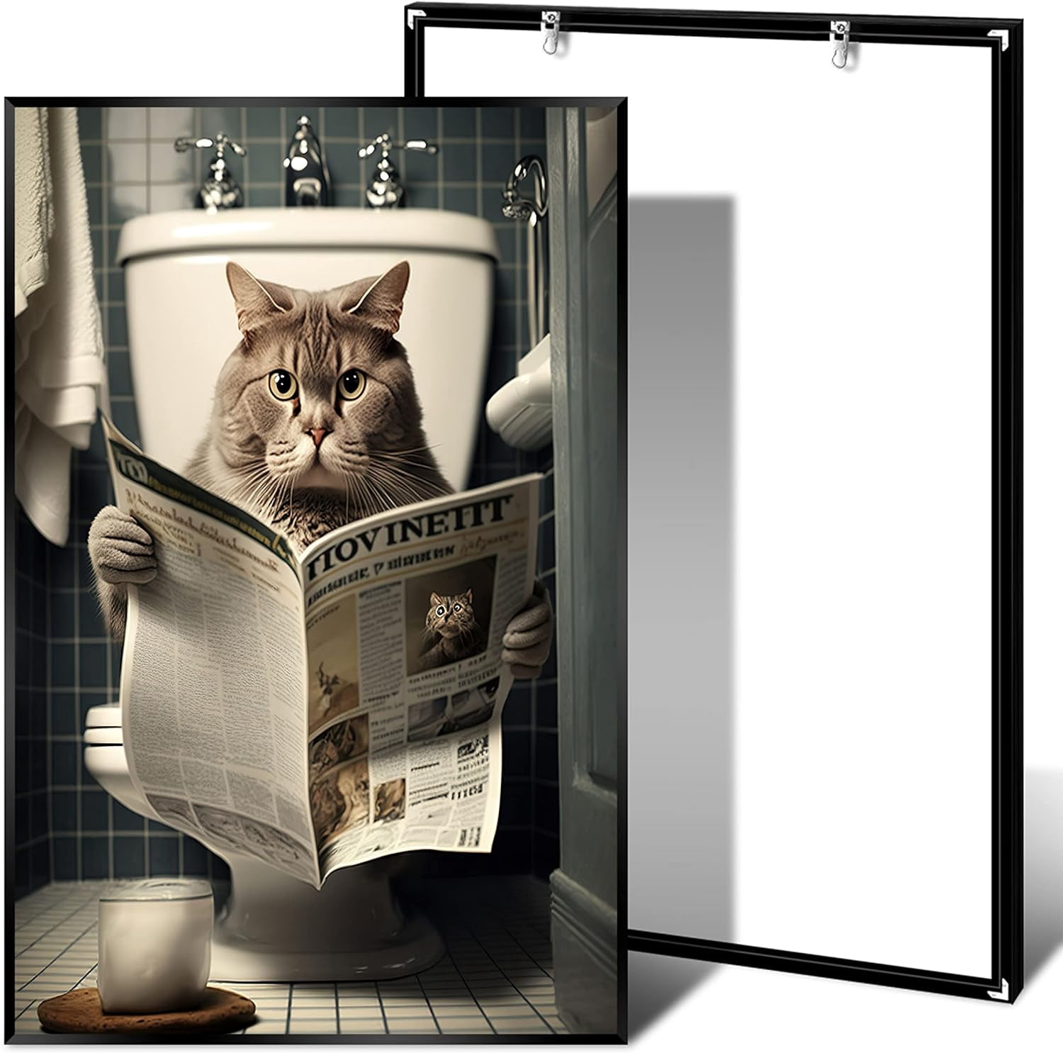 Funny-Cat-Bathroom-Canvas-Wall-Art-Cute-Cat-In-Toilet-Posters-Black-and ...