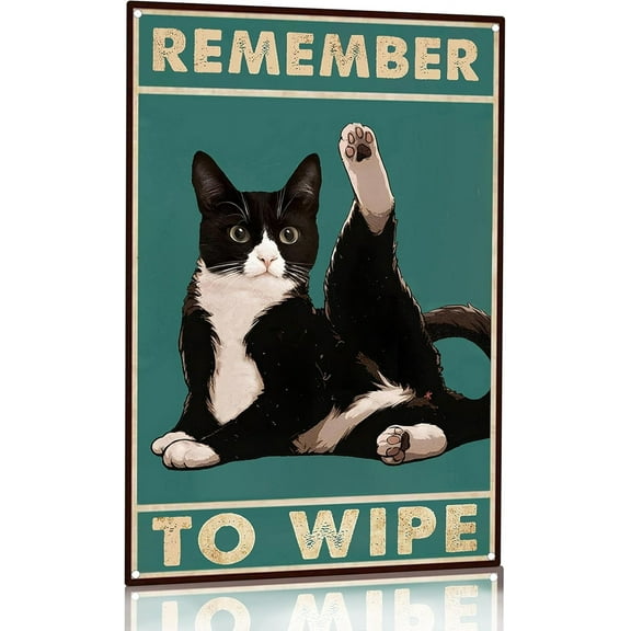 Funny Cat Bathroom Decor Sign Tuxedo Cat Remember To Wipe Tin Sign for Bathroom Toilet Wall Decor 8x12 INCH