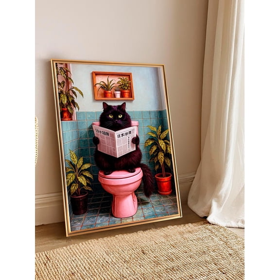 Funny Cat Bathroom Poster, Toilet Cat Meme Wall Art, Irony & Dopamine, Modern Cat Lovers Gift, Cute Feline Print for Bath Décor , Poster Print Only