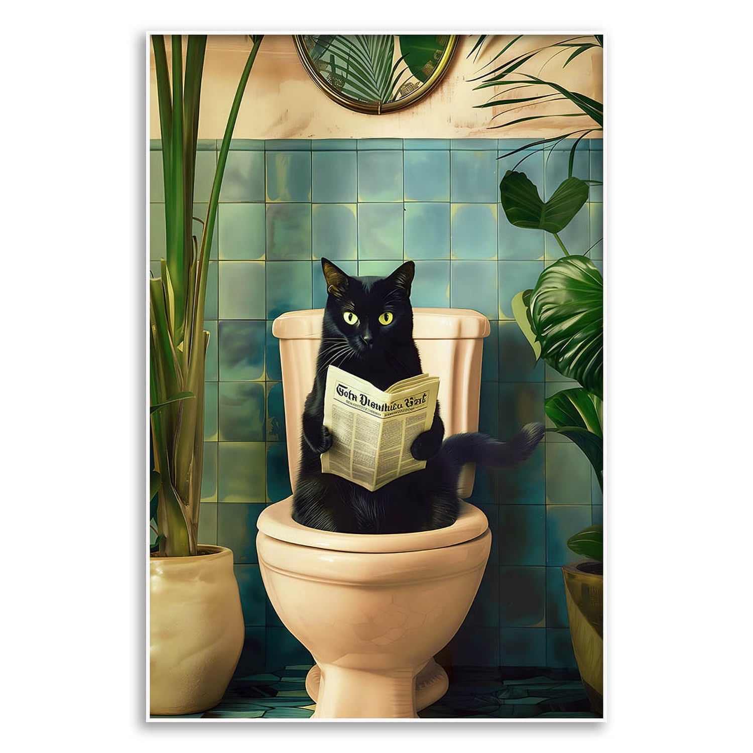 Funny Cat Bathroom Poster - Toilet Wall Art - 16''x24'' Unframed Canvas ...