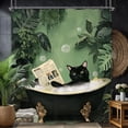 thumbnail image 1 of Funny Cat Bathroom Shower Curtain 66x72inch Animal Hilarious Vintage Tropical Plant Leaves Polyester Fabric 12 Plastic Hooks Waterproof Decor, 1 of 6