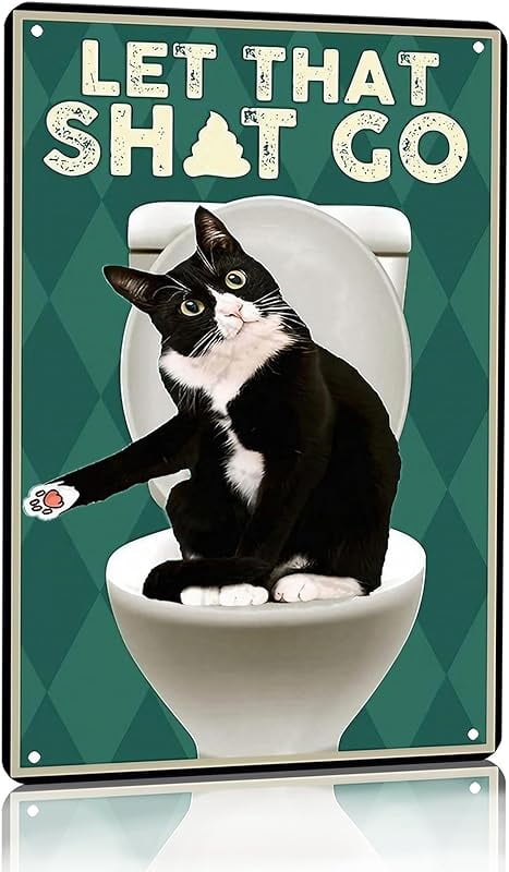 Funny Cat Bathroom Toilet Decor Sign Tuxedo Cat Your Butt Napkin My ...