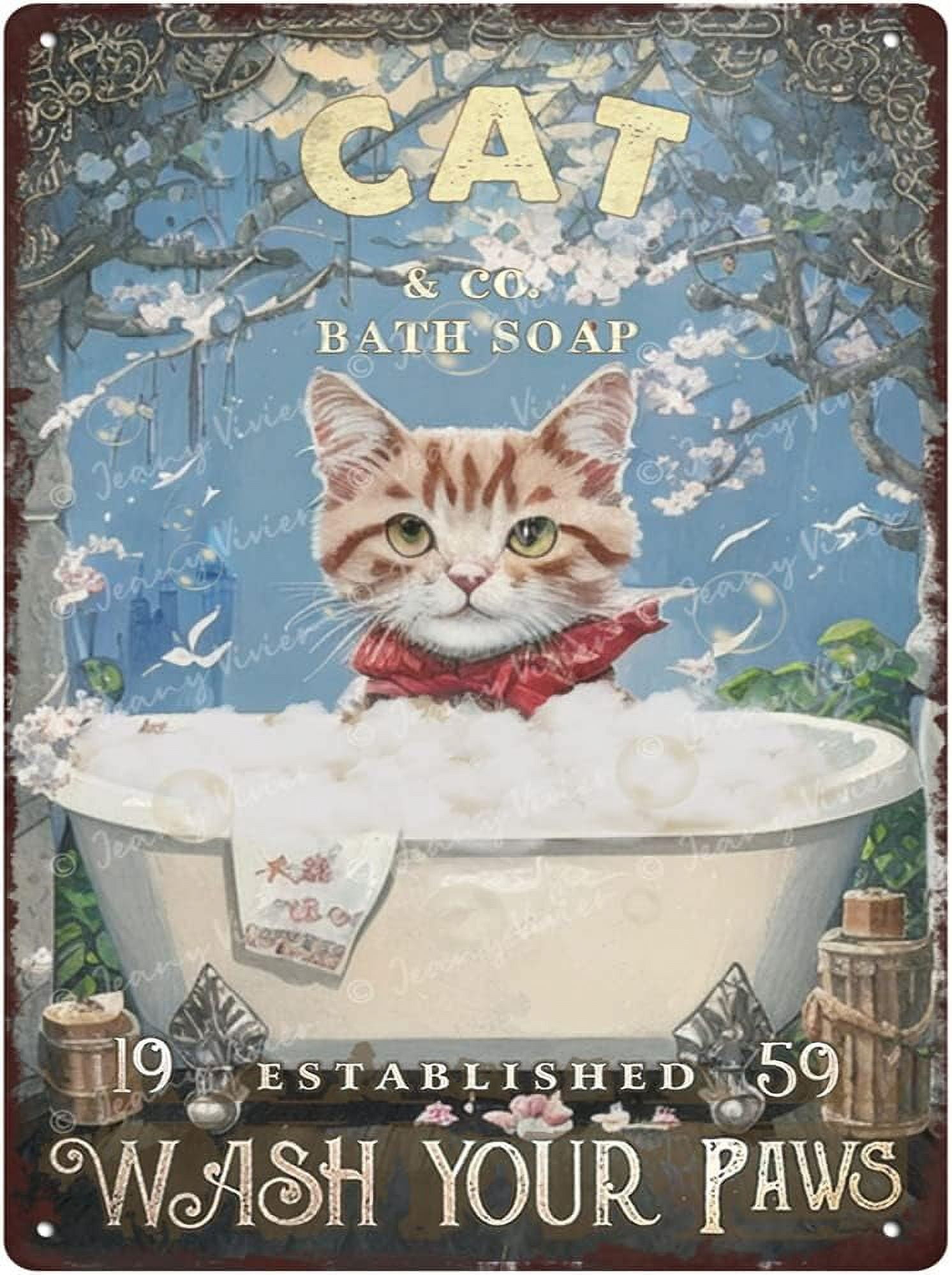 Funny Cat in Bathtub Vintage Bathroom and Bathtub Metal Tin Sign Decor ...