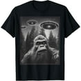 thumbnail image 1 of Funny Cat & Bigfoot Alien UFO T-Shirt – Graphic Tee for Men & Women, 1 of 4