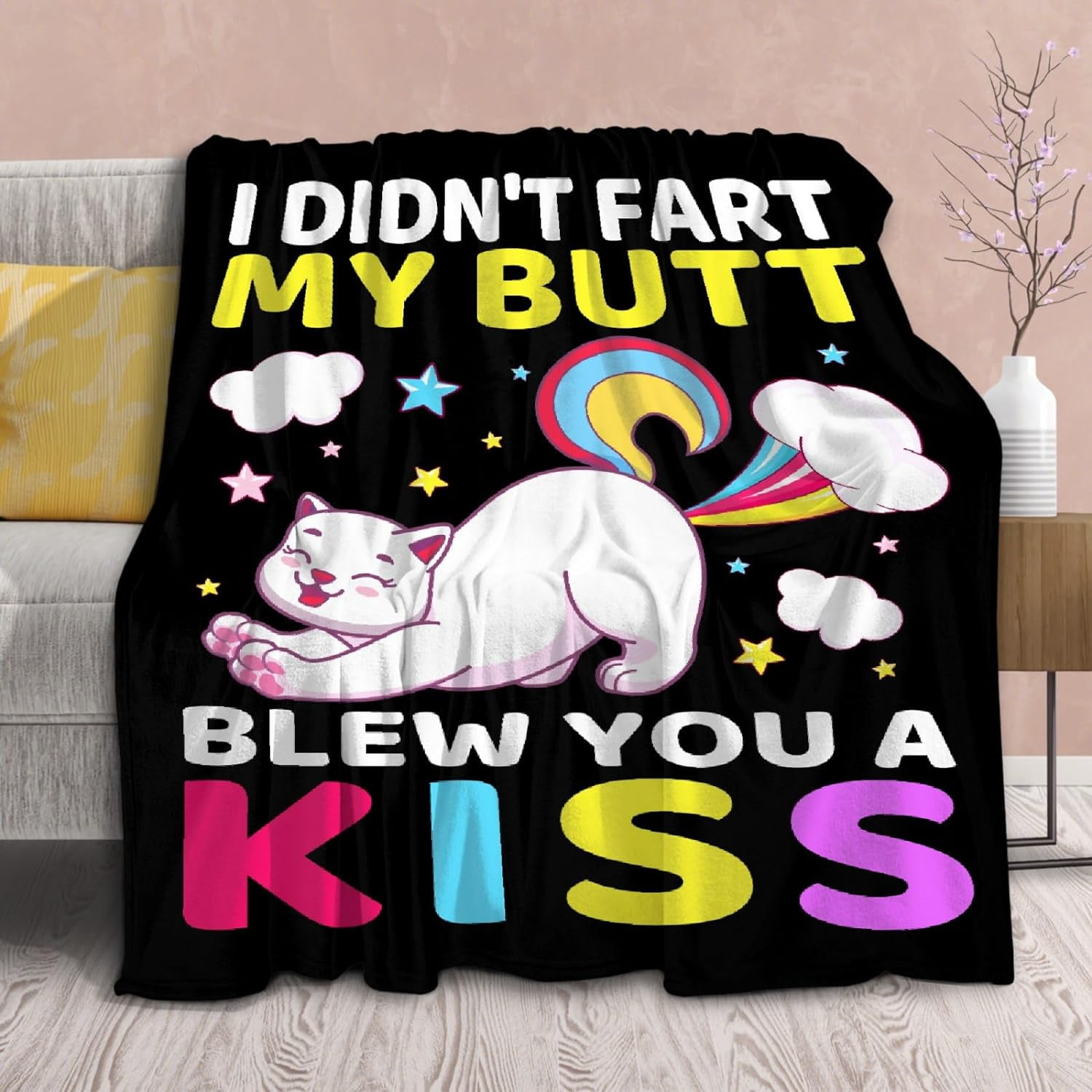 Funny Cat Blanket Gift for Girls Boys 40x50 Inches Soft Flannel Throws Blankets Funny Gift for Teen Women Men Adult Cute Cat Lover Gifts for Birthday Christmas Halloween Bed Sofa Couch