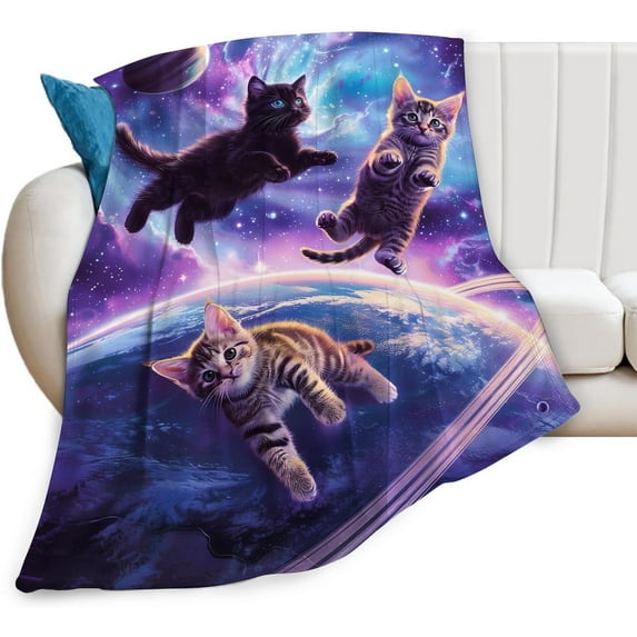 Funny Cat Blanket Super Soft Warm Fluffy Flannel Cat Lovers Gifts Throw Blanket Cozy Fuzzy Plush Bedding Blanket Gift for Boys Girls Teens Adults Couch Sofa 60"x50"
