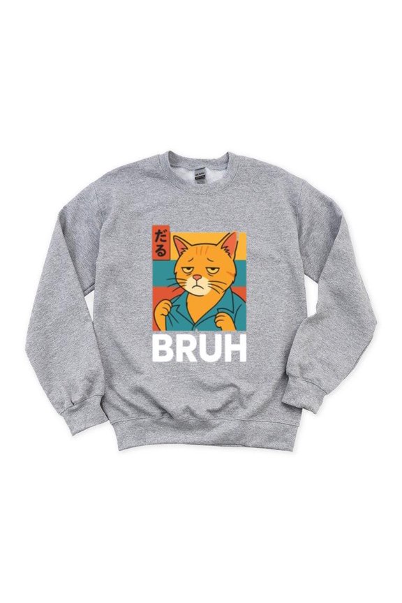 Funny Cat Bruh Meme Japanese Anime Kitty Sarcastic Humor Sweatshirt, for men & women, up to size 5XL