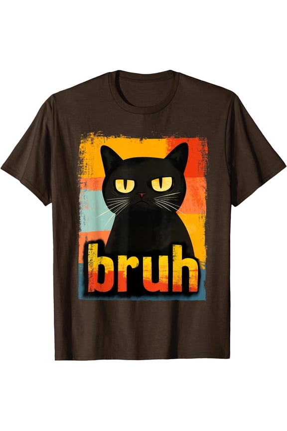 Funny Cat Bruh Meme Kitten Graphic Unisex T-Shirt for Men Women Kids Toddler,Dark Chocolate Color,Size YXS