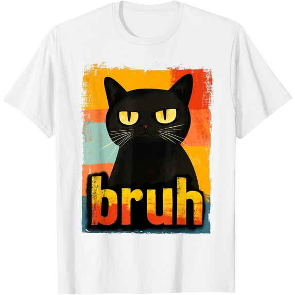 Funny Cat Bruh Meme Kitten Graphic Unisex T-Shirt for Men Women Kids Toddler,White Color,Size 3T