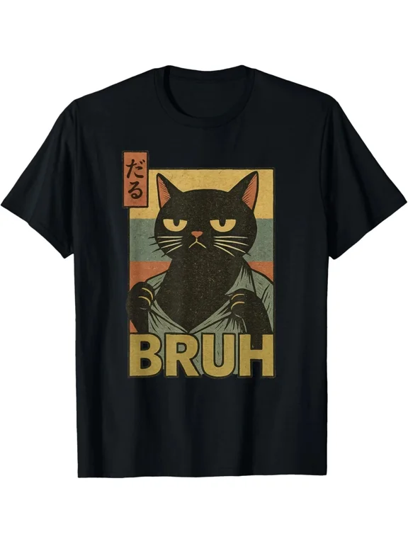 Funny Cat Bruh Moment Meme Tee with Japanese Style for All Ages Unisex T-shirt