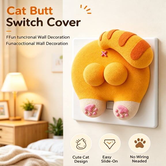 Funny Cat Butt Light Switch Cover - 3D Printed Cute Kitty Wall Plate Decor for Home and Office