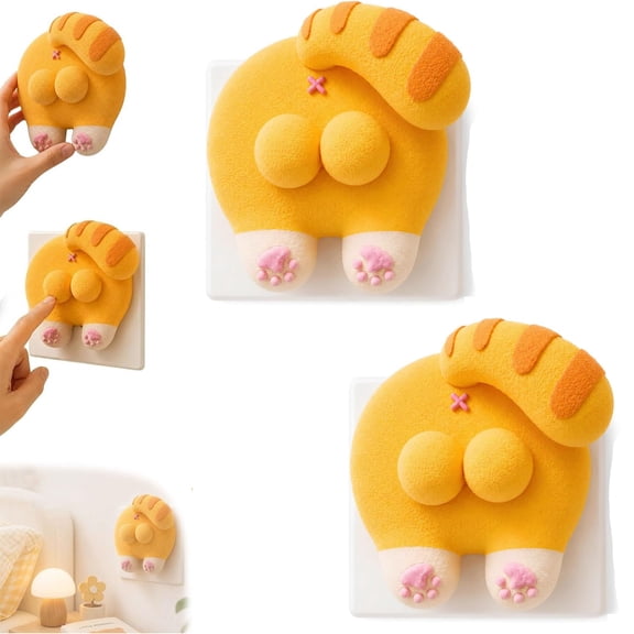 Funny Cat Butt Light Switch Cover,New Cat-Shaped Decorative 3D Printed,Novelty Double Rocker Switch Plate Cute Wall Decor for Bedroom Bathroom Kitchen Home Decoration(2pc)