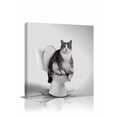thumbnail image 1 of Funny Cat Canvas Wall Art, Black White Animal Cat on Toilet Abstract Painting Framed Wall Decor Modern Artwork Prints Painting for Living Room, Bedroom, Kitchen & Cafe Decor 28x28 Inch, 1 of 9