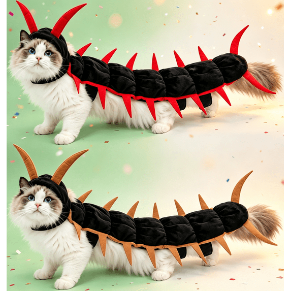 Funny Cat Centipede Costume Halloween Outfit,Plush Caterpillar Pet Costume with Adjustable 4 Point Fit,50 Inch Long Design for Cats of All Sizes