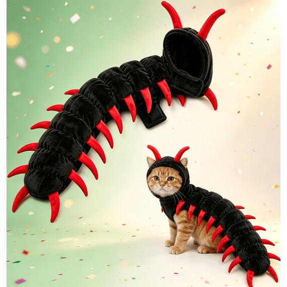 Funny Cat Centipede Costume Halloween Outfit,Plush Caterpillar Pet Costume with Adjustable 4 Point Fit,50 Inch Long Design for Cats of All Sizes