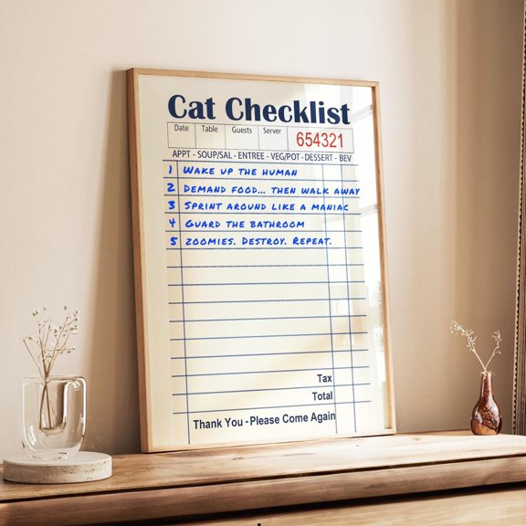 Funny Cat Checklist Poster Quirky Cat Lover Wall Art Print, Poster Only
