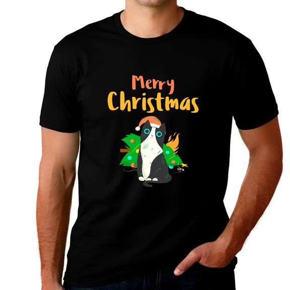 Funny Cat Christmas Cat Shirt Christmas PJs Funny Christmas Pajamas for Men Plus Size Christmas Shirts