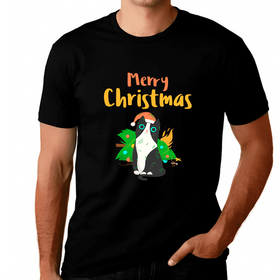 Funny Cat Christmas Cat Shirt Christmas PJs Funny Christmas Pajamas for Men Plus Size Christmas Shirts