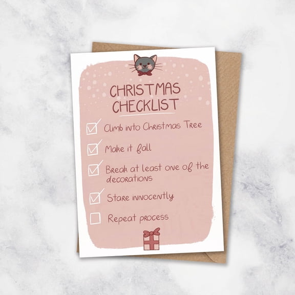Funny Cat Christmas Checklist Card  Christmas Checklist for Cats  Hilarious Gift for Cat Lovers  Includes Envelope  Blank Inside for Personal Messages
