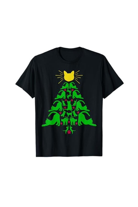 Funny Cat Christmas Meowy Christmas Tree Cat Lover Gift T-Shirtfrom JP