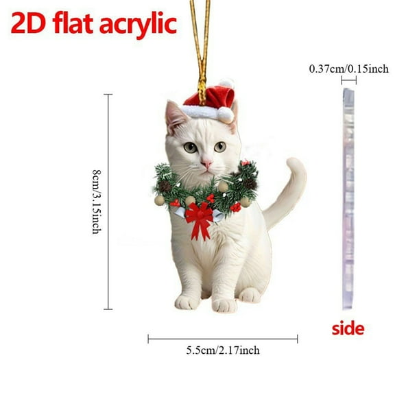 Funny Cat Christmas Ornaments - 2D Acrylic Flat Round Decorations for Tree, 3.15 Inch Holiday Hanging Garland Pendants, Lightweight & Durable for Home Decor