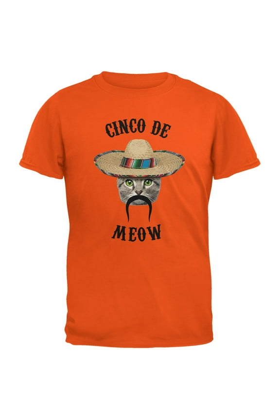 Funny Cat Cinco de Mayo Meow Orange Youth T-Shirt - Small(6/8)