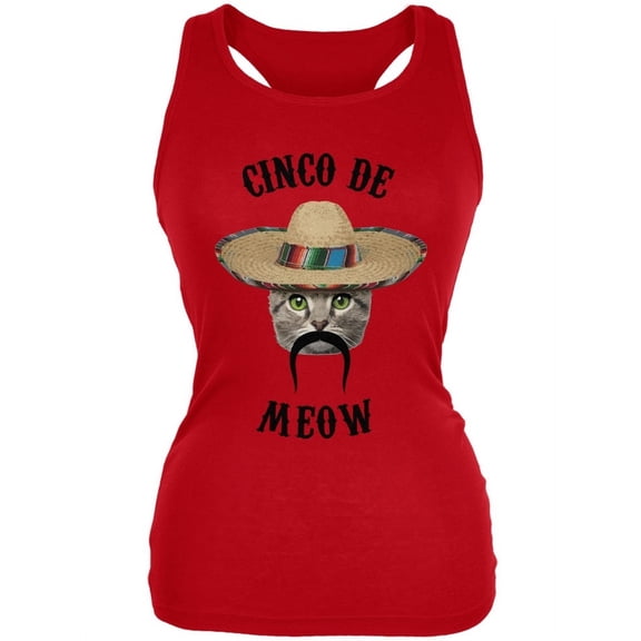 Funny Cat Cinco de Mayo Meow Red Juniors Soft Tank Top - X-Large
