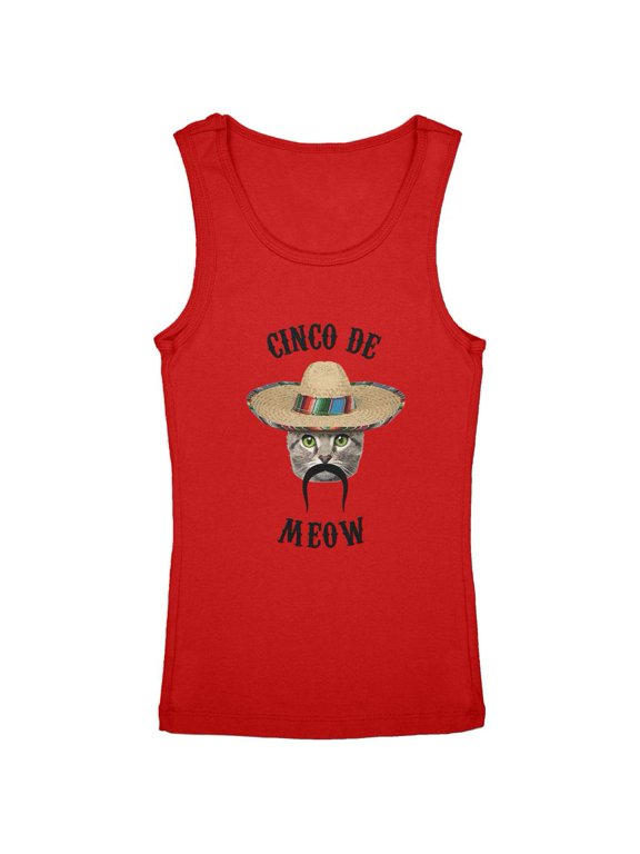 Funny Cat Cinco de Mayo Meow Youth Girls Tank Top Red YMD