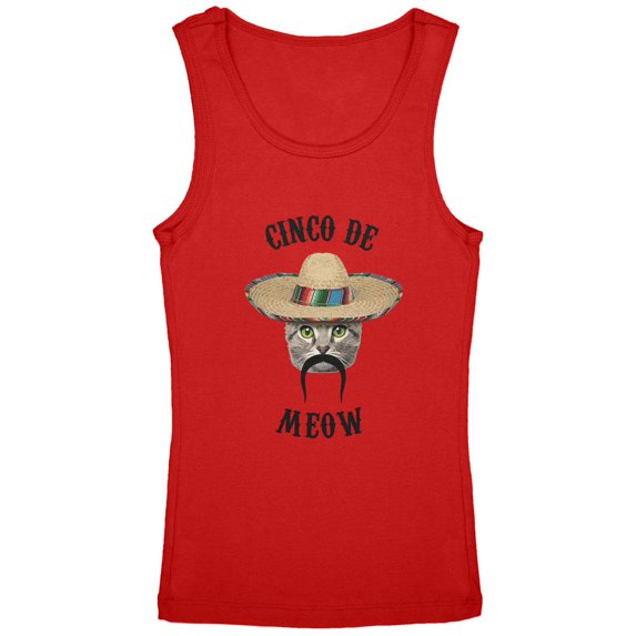 Funny Cat Cinco de Mayo Meow Youth Girls Tank Top Red YXL