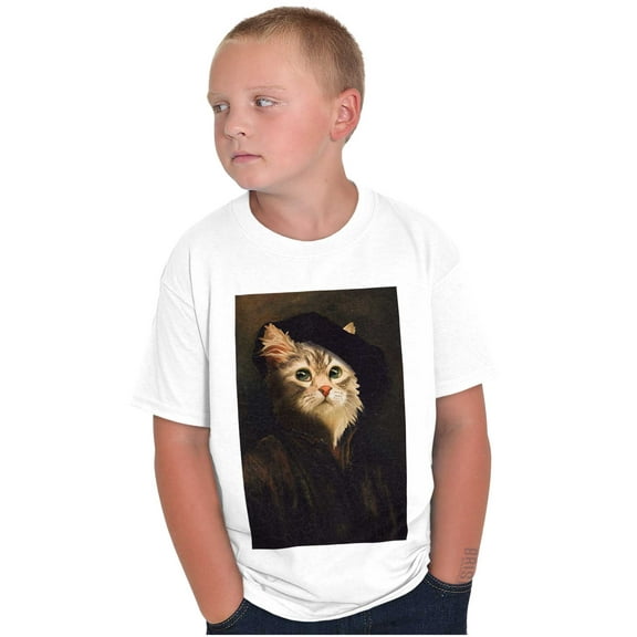Funny Cat Claude Monet Self Portrait Crewneck T Shirts Boy Girl Teen Brisco Brands S