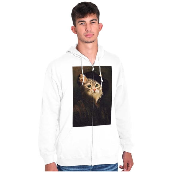 Funny Cat Claude Monet Self Portrait Zip Up Hoodie Men's Women's Brisco Brands L