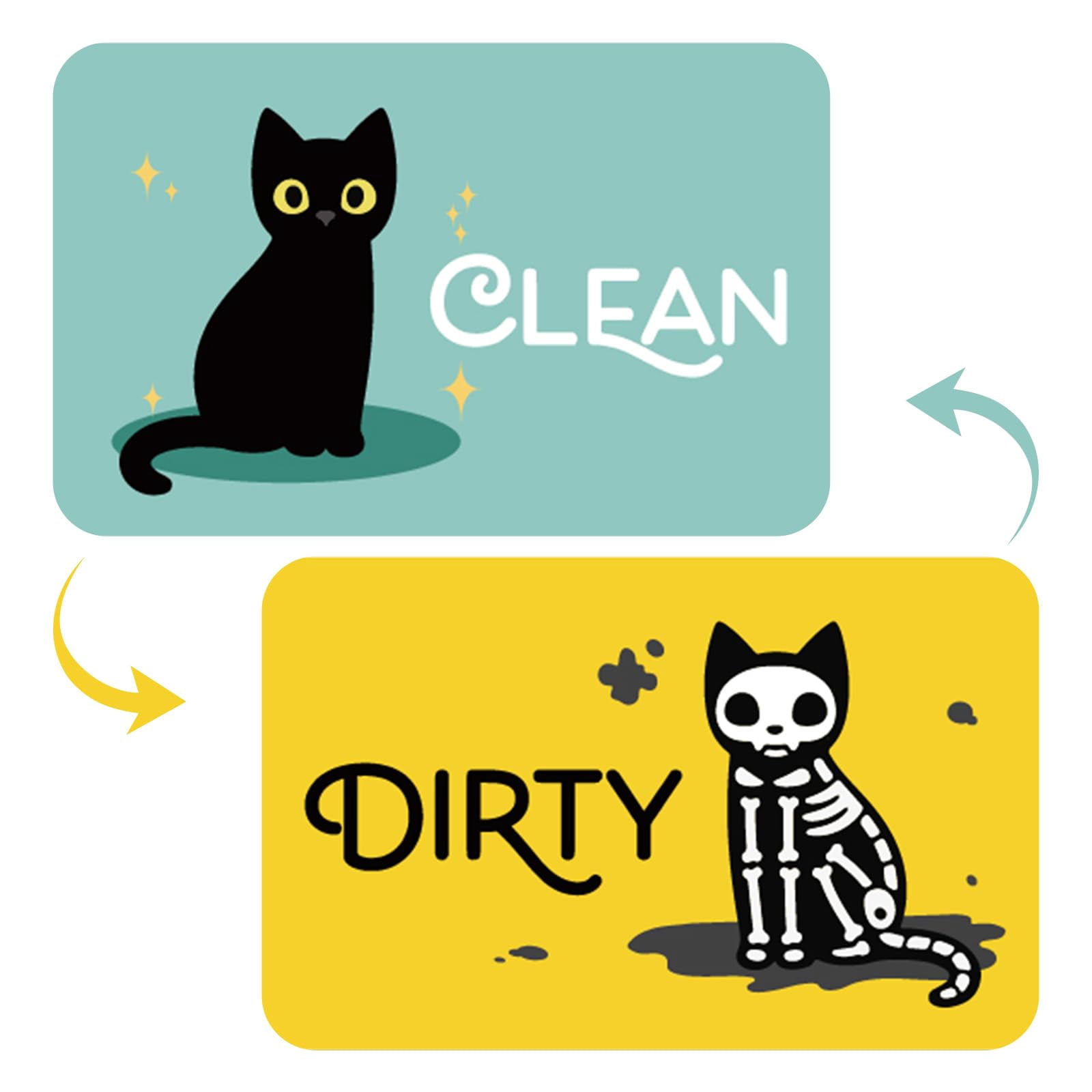 Funny Black Cat Dishwasher Magnet - Clean/Dirty Sign, Double Sided, For Kitchen Organization