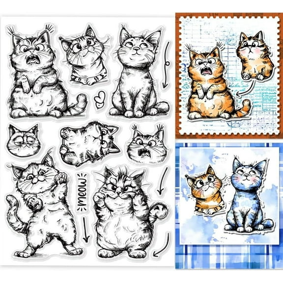 Funny Cat Clear Stamps Action Cat Silicone Stamp Seals Cartoon Cat Transparent Stamps