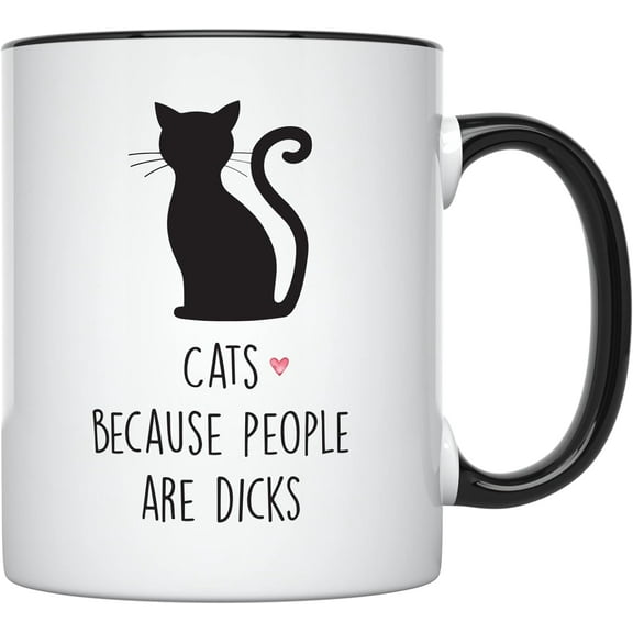 Funny Cat Coffee Mugs – Portable Coffee Mug 11oz Cat Mugs for Cat Lovers Gifts for Women, White Cat Cup, Cat Dad Mug, Cat Mom Mug, Cat Gifts for Cat Lovers Coffee Cup (Black Handle)