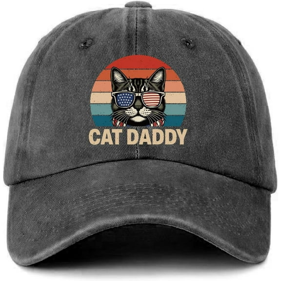Funny Cat Daddy Hats Cool Cat Cotton Adjustable Baseball Caps Men's Vintage Distressed Washed Black Baseball Hats