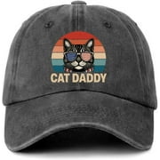 Funny Cat Daddy Hats Cool Cat Cotton Adjustable Baseball Caps Mens Vintage Distressed Washed Black Baseball Hats
