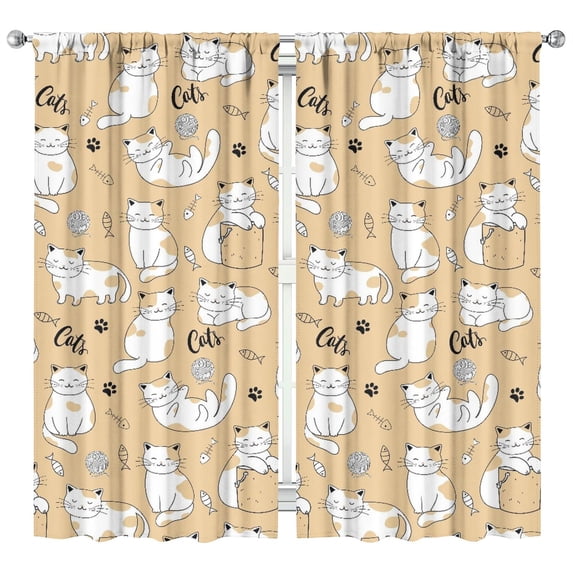 Funny Cat Design 2-Piece Kitchen Curtains - 42x84 Inch Semi-Sheer Tier Curtains for Pet Lovers, Farmhouse Style