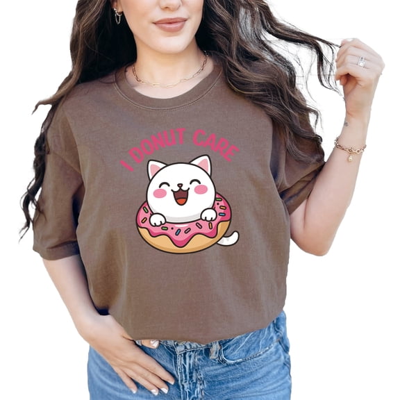 Funny Cat Donut T-Shirt, Cute Kitten Graphic Tee, I Donut Care Shirt, Humorous Cat Lover Gift, Kawaii Donut Cat, Adorable Cat Shirt, Espresso Comfort Colors T-Shirt, Large