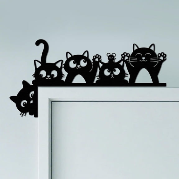 Funny Cat Door Topper Sign Wall Art Decor 11.8"x5.9" Metal Unique Hanging Above Door Frame Corner Accent for Home Living Room Front Door Hallway Entryway Best Gift for Housewarming Xmas