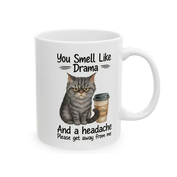 Funny Cat Drama Mug – Ceramic Coffee Cup Gift for Cat Lovers, Stoneware Travel Mug