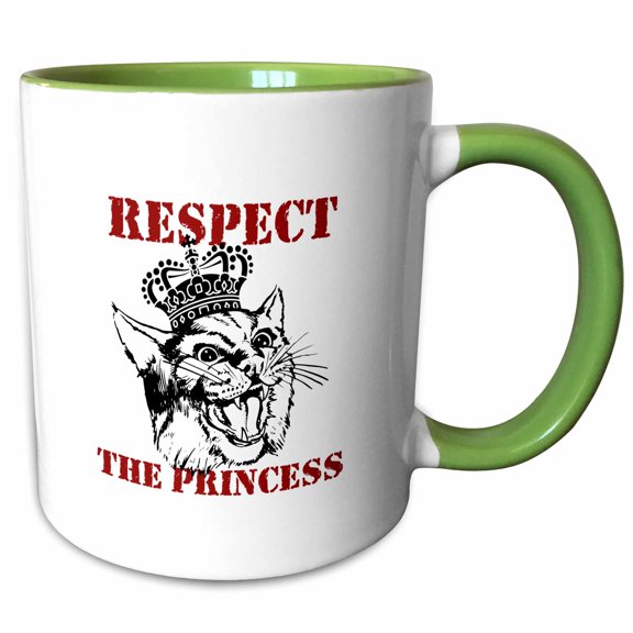 3drose, Funny Cat Drawing- Respect the Princess in Black and Red, 15oz Two-tone Green Mug